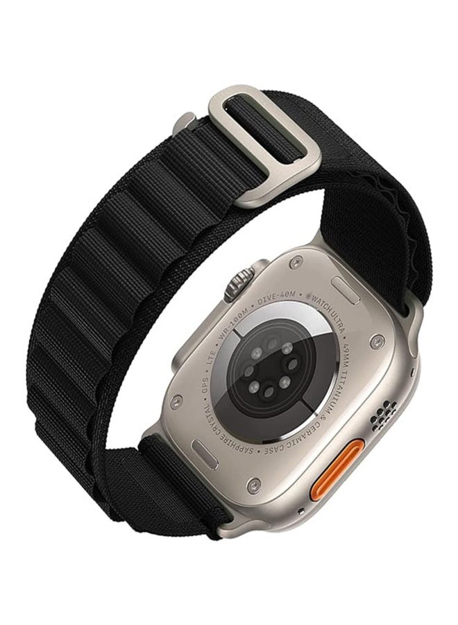 سوار من النايلون من الباين لوب متوافق مع ساعة ابل الترا 49 ملم 45 ملم 44 ملم 42 ملم، قابل للتعديل مع خطاف معدني على شكل حرف C لساعة اي ووتش الترا 2، سلسلة – مريح وقابل للتنفس للاستخدام اليومي والأنشطة الخارجية - أسود - Image 5